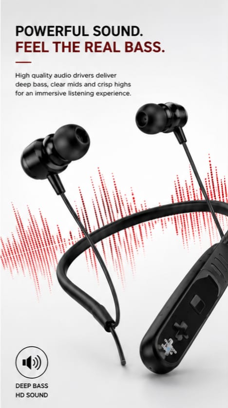 ROCKLIGHT® Wireless Bluetooth Neckband Earphones with Super Bass, ENC & Type-C Charging