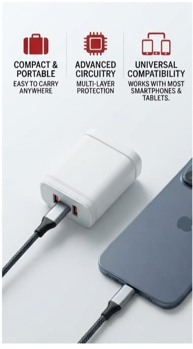 TECH PRO 30W Smart Charger with Dual USB Ports & Fast Charging
